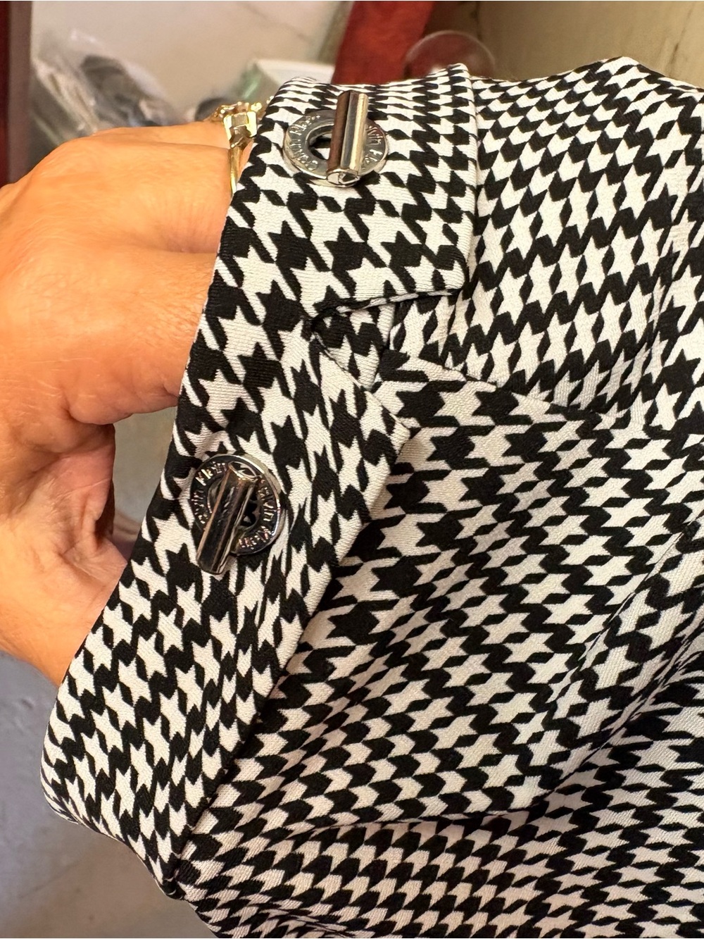 Calvin Klein Black and White Houndstooth Short Sleeve Top - Picture 5 of 7